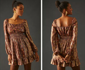 Paige Noah Floral Metallic Mini Dress Anthropologie M 4-8 NWT MSRP $349